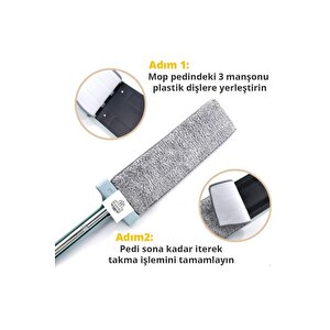 Kendinden Sıkmalı Mikrofiber Mop Kendini Temizleyen Mop Yedek Bez Hediyeli