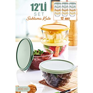 12 Adet Kapaklı Kahvaltılık Kase Saklama Kabı Seti 400 Ml Akrilik