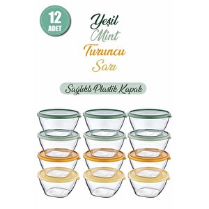 12 Adet Kapaklı Kahvaltılık Kase Saklama Kabı Seti 400 Ml Akrilik