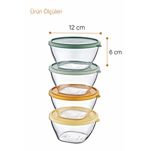 12 Adet Kapaklı Kahvaltılık Kase Saklama Kabı Seti 400 Ml Akrilik