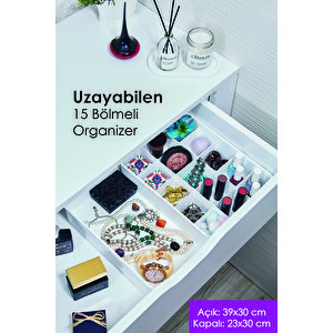 Uzayabilen Ayarlanabilen 15 Bölmeli Çekmece Içi Düzenleyici Organizer Beyaz Renk