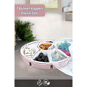 7 Bölmeli Kapaklı Piknik Seti Kahvaltılık Çerezlik Saklama Kabı- Pudra