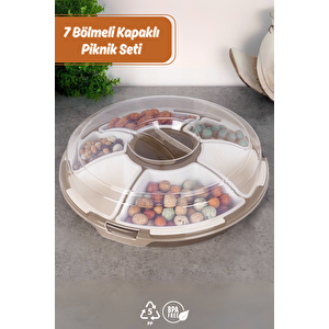 7 Bölmeli Kapaklı Piknik Seti Kahvaltılık Çerezlik Saklama Kabı- Bej