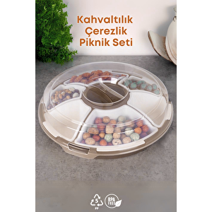 7 Bölmeli Kapaklı Piknik Seti Kahvaltılık Çerezlik Saklama Kabı- Bej
