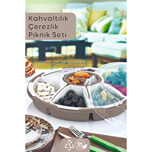 7 Bölmeli Kapaklı Kahvaltılık Saklama Kabı Seti | Kahvaltı Takımı Bej Renk- Piknik Seti