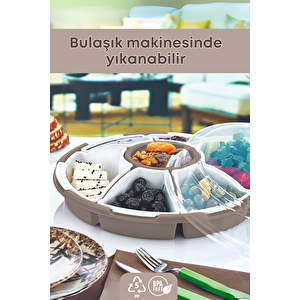 7 Bölmeli Kapaklı Kahvaltılık Saklama Kabı Seti | Kahvaltı Takımı Bej Renk- Piknik Seti
