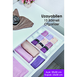 Uzayabilen Ayarlanabilen 15 Bölmeli Dolap İçi Düzenleyici Organizer Beyaz Renk