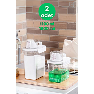 2 Li Sızdırmaz Depolama Sıvı Toz Deterjan Erzak Saklama Kutusu- Ölçekli Kap 1100 Ml 1800 Ml