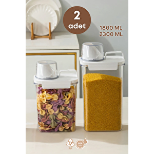 2 Li Sızdırmaz Depolama Erzak Bakliyat Saklama Kabı- Ölçekli Kapak 1800 Ml 2300 Ml Etiket Hediyeli
