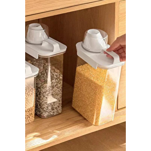 2 Li Sızdırmaz Depolama Erzak Bakliyat Saklama Kabı- Ölçekli Kapak 1800 Ml 2300 Ml Etiket Hediyeli