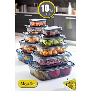 10'lu Sızdırmaz Saklama Kabı (350 Ml 670 Ml 1,2 Lt 2 Lt 3,2 Lt)-derin Dondurucu Ve Mikrodalga