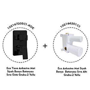 Eca Tiera Ankastre Mat Siyah Banyo Bataryası 2 Parça Set / 2 Yollu - 102167205c1-kde+102166201c1