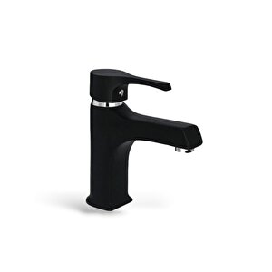 Siyah Krom Detaylı Lotus Sabit Lavabo Bataryası Aç - Kapa Lavabo Musluğu Çift Su Girişli 5 Yıl Garantili