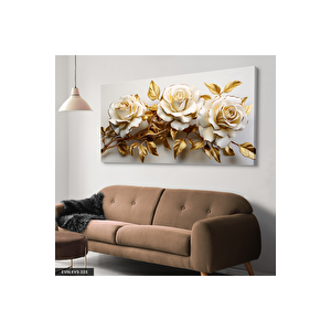 Çiçekler Gold Yaprak Tek Parça Kanvas  Canvas Tablo