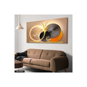 Gold Geyik Yuvarlak Desenler Tek Parça Işıksız Kanvas  Canvas Tablo