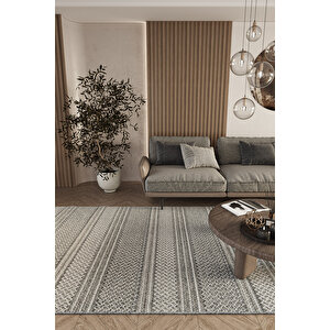 Elit 05 Gri Salon Halısı Bukle İskandinav Halı Yolluk Etnik Mutfak Halısı Koridor Halısı 80x150 cm