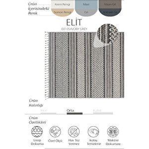 Elit 05 Gri Salon Halısı Bukle İskandinav Halı Yolluk Etnik Mutfak Halısı Koridor Halısı 80x150 cm