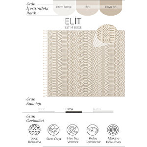 Elit 14 Bej Salon Halısı Bukle İskandinav Halı Yolluk Etnik Mutfak Halısı Koridor Halısı 120x500 cm