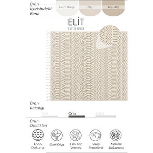 Elit 14 Bej Salon Halısı Bukle İskandinav Halı Yolluk Etnik Mutfak Halısı Koridor Halısı 80x150 cm