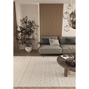 Elit 14 Bej Salon Halısı Bukle İskandinav Halı Yolluk Etnik Mutfak Halısı Koridor Halısı 120x180 cm