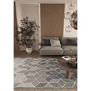 Elit 03 Gri Salon Halısı Bukle İskandinav Halı Yolluk Etnik Mutfak Halısı Koridor Halısı 120x180 cm
