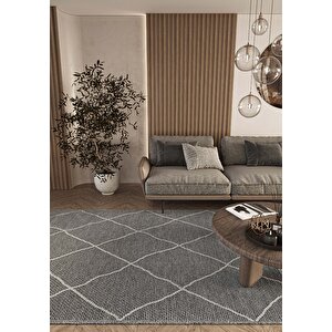 Elit 02 Gri Bukle Salon Halısı Modern Mutfak Halısı Geometrik Halı Koridor Halısı 120x180 cm