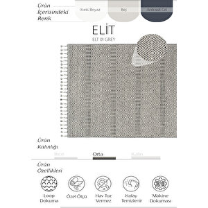 Elit 01 Gri Salon Halısı Bukle İskandinav Halı Yolluk Etnik Mutfak Koridor Halısı 120x180 cm