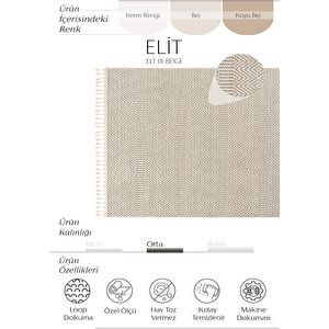 Elit 01 Bej Salon Halısı Bukle İskandinav Halı Yolluk Etnik Mutfak Dekoratif Koridor Halı 80x400 cm