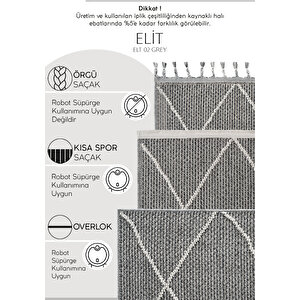 Elit 02 Gri Bukle Salon Halısı Modern Mutfak Halısı Geometrik Halı Koridor Halısı 100x350 cm