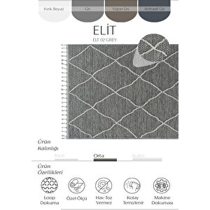 Elit 02 Gri Bukle Salon Halısı Modern Mutfak Halısı Geometrik Halı Koridor Halısı 100x450 cm