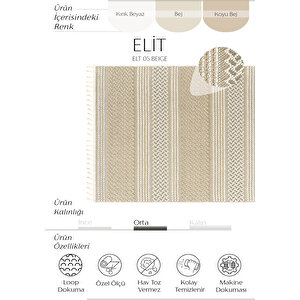 Elit 05 Bej Bukle Salon Halısı Etnik Mutfak Halısı Dokuma Yolluk Dekoratif Koridor Halısı 200x300 cm