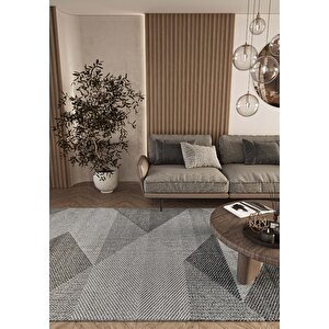 Elit 08 Gri Salon Halısı Bukle İskandinav Halı Yolluk Etnik Mutfak Halısı Koridor Halısı 120x400 cm