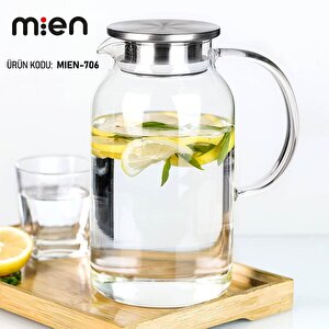 Cam Sürahi Isıya Dayanıklı Borosilikat İnce Cam 1,8 Litre Süzgeç Kapaklı Mien-706