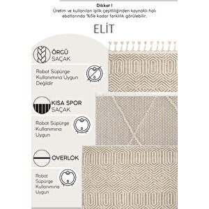 Elit 08 Bej Salon Halısı Bukle İskandinav Halı Yolluk Etnik Mutfak Halısı Koridor Halısı 100x200 cm