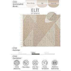Elit 08 Bej Salon Halısı Bukle İskandinav Halı Yolluk Etnik Mutfak Halısı Koridor Halısı 200x290 cm