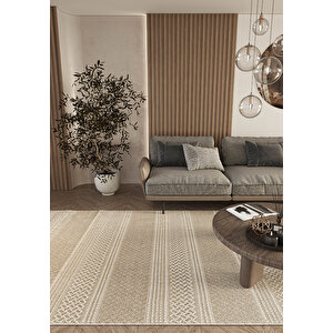 Elit 05 Bej Bukle Salon Halısı Etnik Mutfak Halısı Dokuma Yolluk Dekoratif Koridor Halısı 120x200 cm