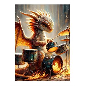 Davul Çalan Yavru Ejderha Mdf Poster 25cmx 35cm 25x35 cm