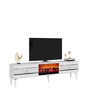 Peli̇n Tv Sehpasi Şömi̇neli̇ Beyaz-gümüş
