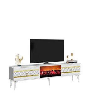 Peli̇n Tv Sehpasi Şömi̇neli̇ Beyaz-altın