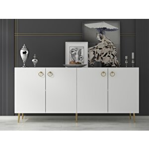 Drop Tv Üni̇tesi̇,konsol Ve Orta Sehpa 3'lü Salon Takımı Beyaz-altın Beyaz gold