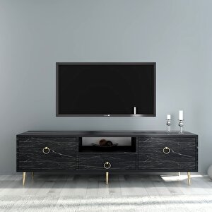 Drop Tv Üni̇tesi̇,konsol Ve Orta Sehpa 3'lü Salon Takımı Royalmermer-altın