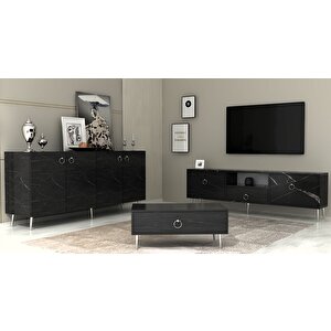 Drop Tv Üni̇tesi̇,konsol Ve Orta Sehpa 3'lü Salon Takımı Royalmermer-gümüş Royal Mermer