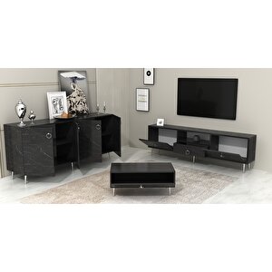 Drop Tv Üni̇tesi̇,konsol Ve Orta Sehpa 3'lü Salon Takımı Royalmermer-gümüş Royal Mermer