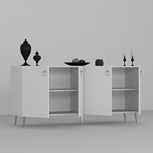 Drop Tv Üni̇tesi̇,konsol Ve Orta Sehpa 3'lü Salon Takımı Beyaz-gümüş