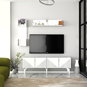 Meda Tv Üni̇tesi̇,konsol Ve Orta Sehpa 3'lü Salon Takımı Beyaz-gümüş
