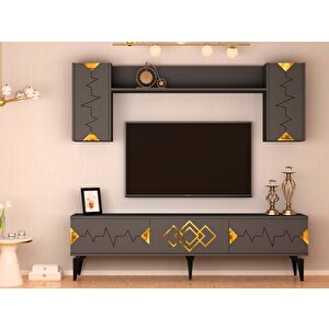 Ritim 180 Cm Tv Ünitesi Takımı Antrasit-altın Antrasit Gold