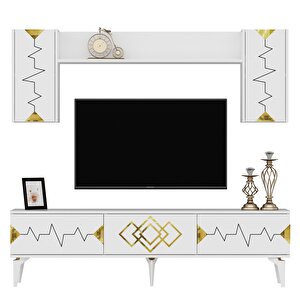Ritim 180 Cm Tv Ünitesi Takımı Beyaz-altın