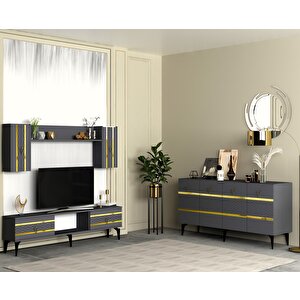 Peli̇n Tv Üni̇tesi̇ Ve Konsol 2'li̇ Salon Takımı Antrasit-altın Antrasit Gold