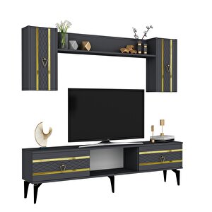 Peli̇n Tv Üni̇tesi̇ Ve Konsol 2'li̇ Salon Takımı Antrasit-altın Antrasit Gold