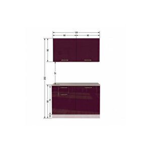 Bade Hazır Mutfak Dolabı 120cm - Tezgah Dahil Değil-parlak Mürdüm